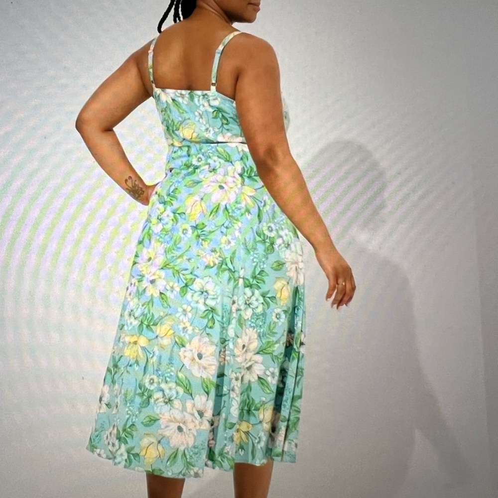 Torrid dress Tea Length Stretch Challis Trapeze Floral Blue Maxi Size 0/L/12 - Picture 5 of 5